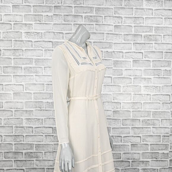 REFORMATION Women's Kristen Long Sleeve Midi Dress in Ivory Lace trim size 4 - Picture 9 of 10